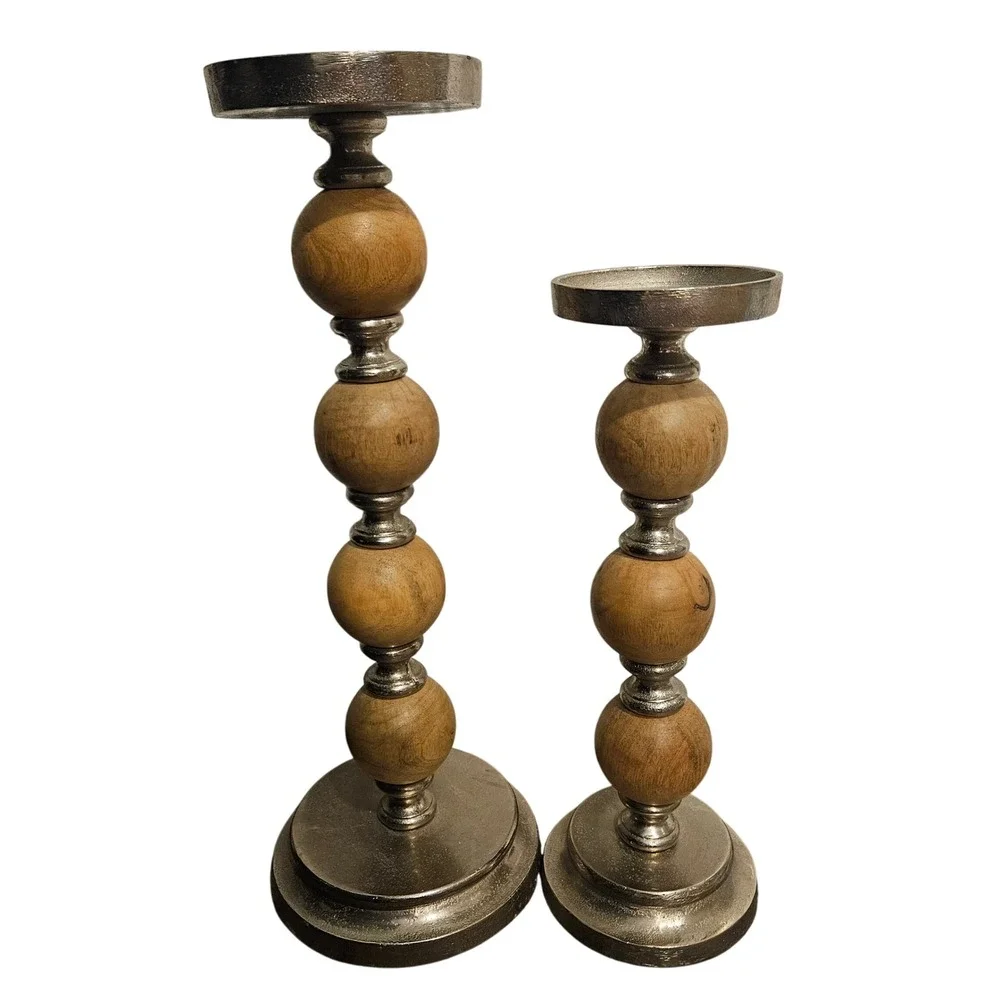 Wood Bead Candle Holders - Set of 2 - Farmhouse Decor‎ - Home Decor